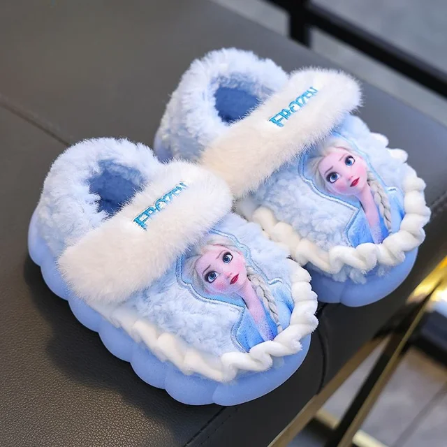 Pantuflas de algodón para el hogar, cálidas y de terciopelo, con dibujos animados de Elsa y Anna de Frozen, lindas y dulces, con forma de corazón femenino, para otoño e invierno