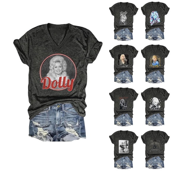 Womens Dolly Shirts Country Music Legend T-Shirt Crewneck Short Sleeve Shirt Vintage Graphic Tee Loose Fit T-Shirt Fall Fashion Tops L