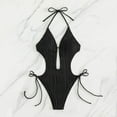 thumbnail image 4 of Sakmal Black Womens Bathing Suits Cutout Tie Side Tummy Control One Piece Swimsuits Solid Halter Deep V-Neck Swimwear, 4 of 8