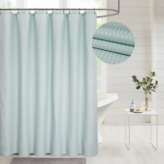 Yiannan Waffle Weave Fabric Shower Curtain ,Misty Blue,71"Wx72"L
