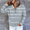 thumbnail image 2 of Olyvenn Women's Striped Print Drawstring Hoodies Long Sleeve Sweatshirt Y2K Hip-hop Pullover Button Down Top with Pocket Gray S, 2 of 6