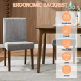thumbnail image 4 of TacleeKii Dining Chairs Set of 2, Linen Kitchen Side Chairs with Wooden Legs, for Dining Room Restaurant, Gray, 4 of 6