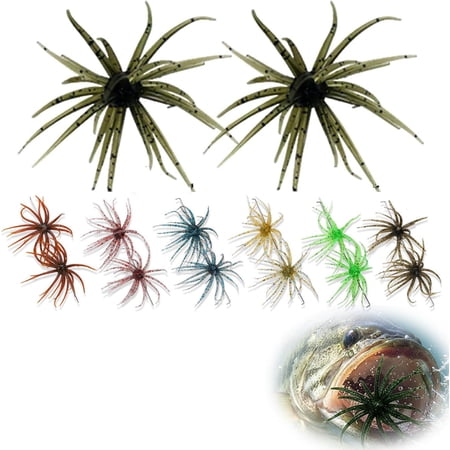 12Pcs Sea Urchin Soft Bait Realistic Fuzzy Dice Fishing Lure Soft Artificial Sea Urchin Lures Floating TPR Swimbait with Reflective Stars for Bass & Perch