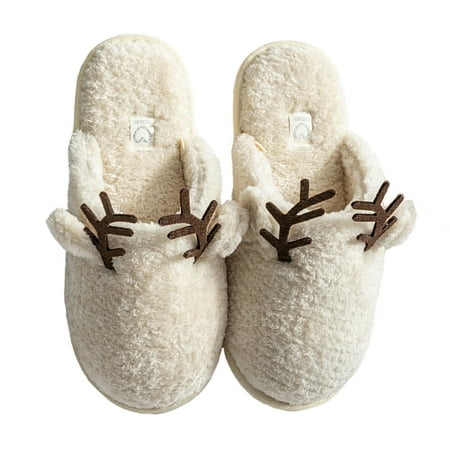

1 Pair Plush Slippers Cartoon Antlers Slippers Comfortable Home Warm Shoes