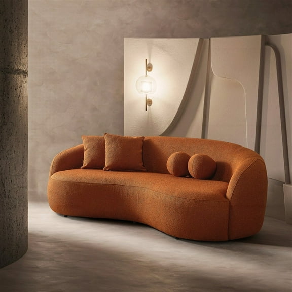 Living Room Modern Japandi Style Boucle Curved Sofa 220×80×75cm