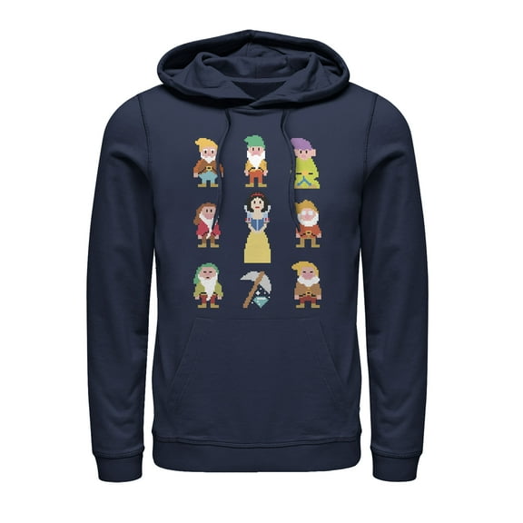 Men's Snow White and the Seven Dwarfs Pixels Pull Over Hoodie Navy Blue 3X Large