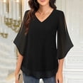 thumbnail image 5 of BXINGOHAI Womens Collared V Neck 3/4 Sleeve Shirts Business Casual Tops Loose Work Blouses Black,L, 5 of 7