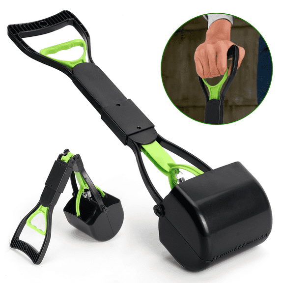 Pooper Scooper for Dogs – Foldable Long Handle Waste Pick Up Tool for Yard, Grass, Dirt & Gravel, Portable Leak-Proof Pet Poop Scoop, Easy to Use & Durable – by KING BOWOLF