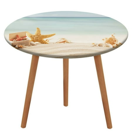 

Sunshine Beach Starfish Tablecloth Round Elastic Fitted Waterproof Table Cover Cloth for Dining Room Indoor Outdoor Decor