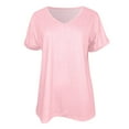 thumbnail image 3 of Womens T Shirts Summer Tops 2025 Solid Color V-Neck Short Sleeve Drop Shoulder Casual Tees Tshirts Shirts for Women, 3 of 7