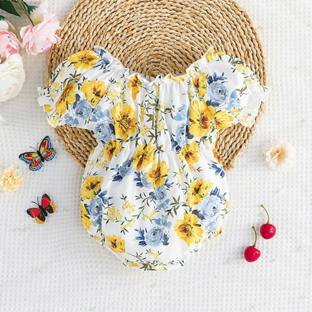 

PEASKJP Rompers for Girls Skin-Friendly Texture Baby Baby Girl s Romper Jumpsuit 100% Organic Cotton One-Piece Coverall Yellow 18-24 Months