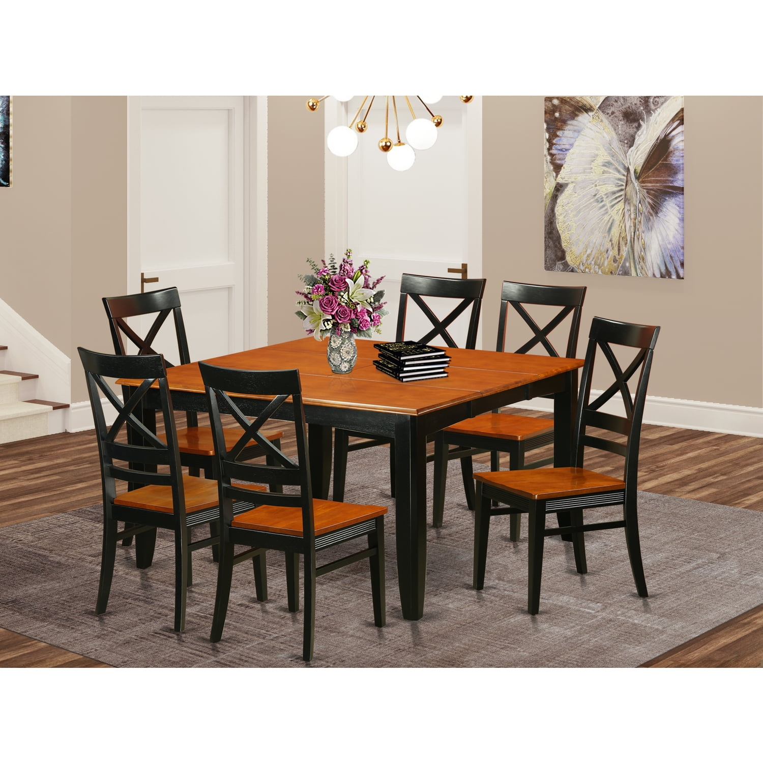 Dining Room Set-Dining Table With Dining Chairs-Finish:Black & Cherry