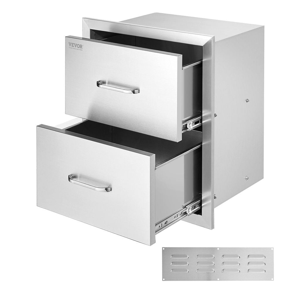 VEVOR Outdoor Kitchen Drawers 17.8W x 20.2H x 12.2D Inch, Flush Mount Double BBQ Drawers Stainless Steel with Handle, BBQ Island Drawers for Outdoor Kitchens or Patio Grill Station