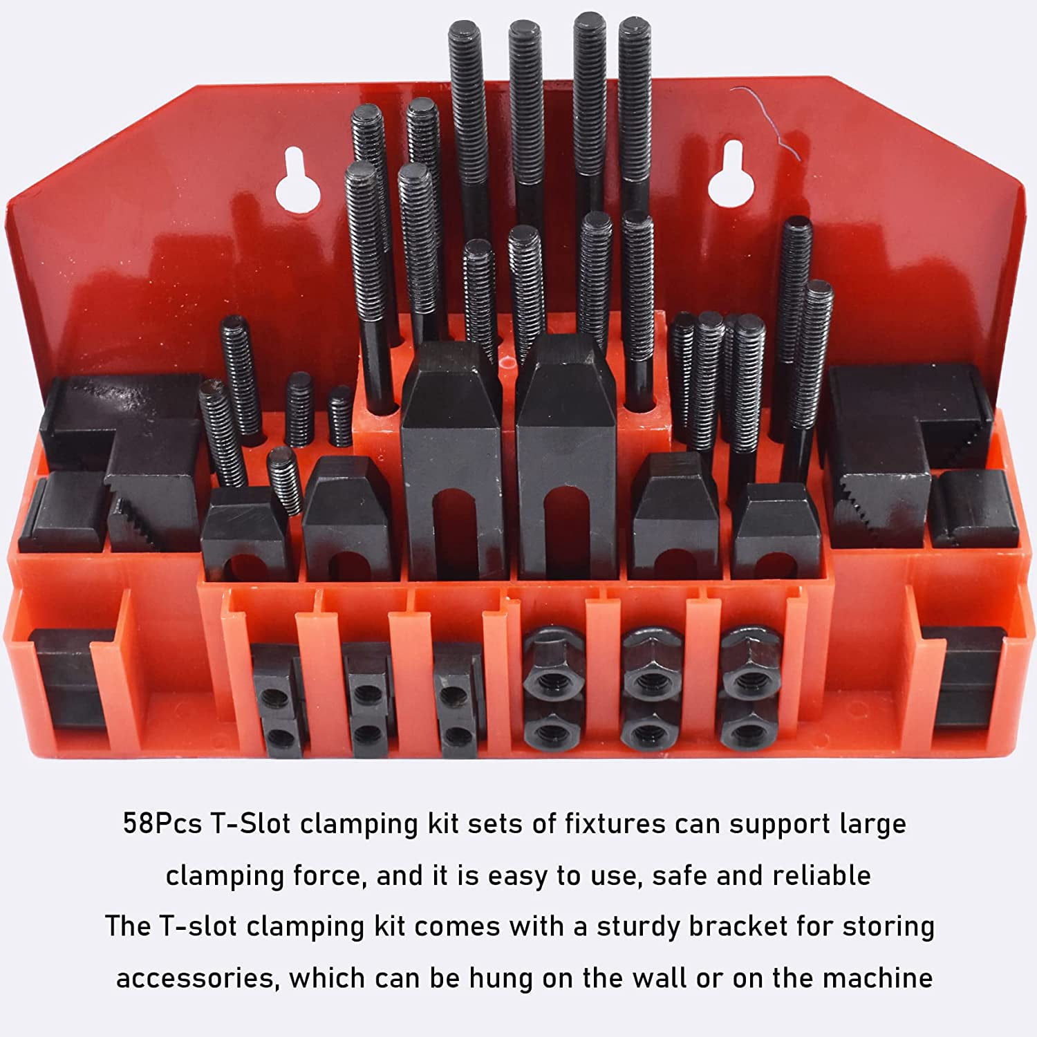 waltyotur 58pc T-slot Clamping Kit Sets of Fixtures, Pro-Series 7/16 T-Slot Step Hold Down Clamp Clamping Kit 3/8-16 Stud Clamping Kit Mill Machinist Set