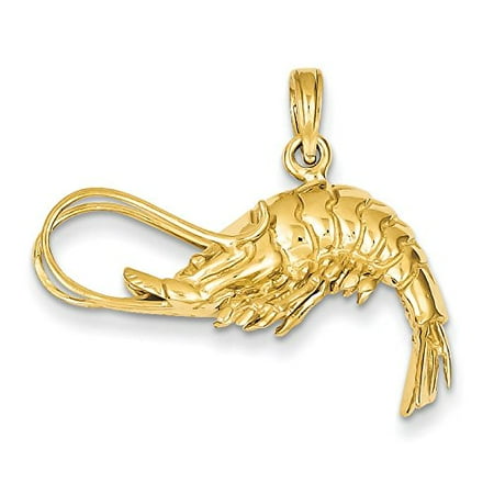 Shrimp Pendant - 14K Yellow Gold 3-D Shrimp Charm Pendant
