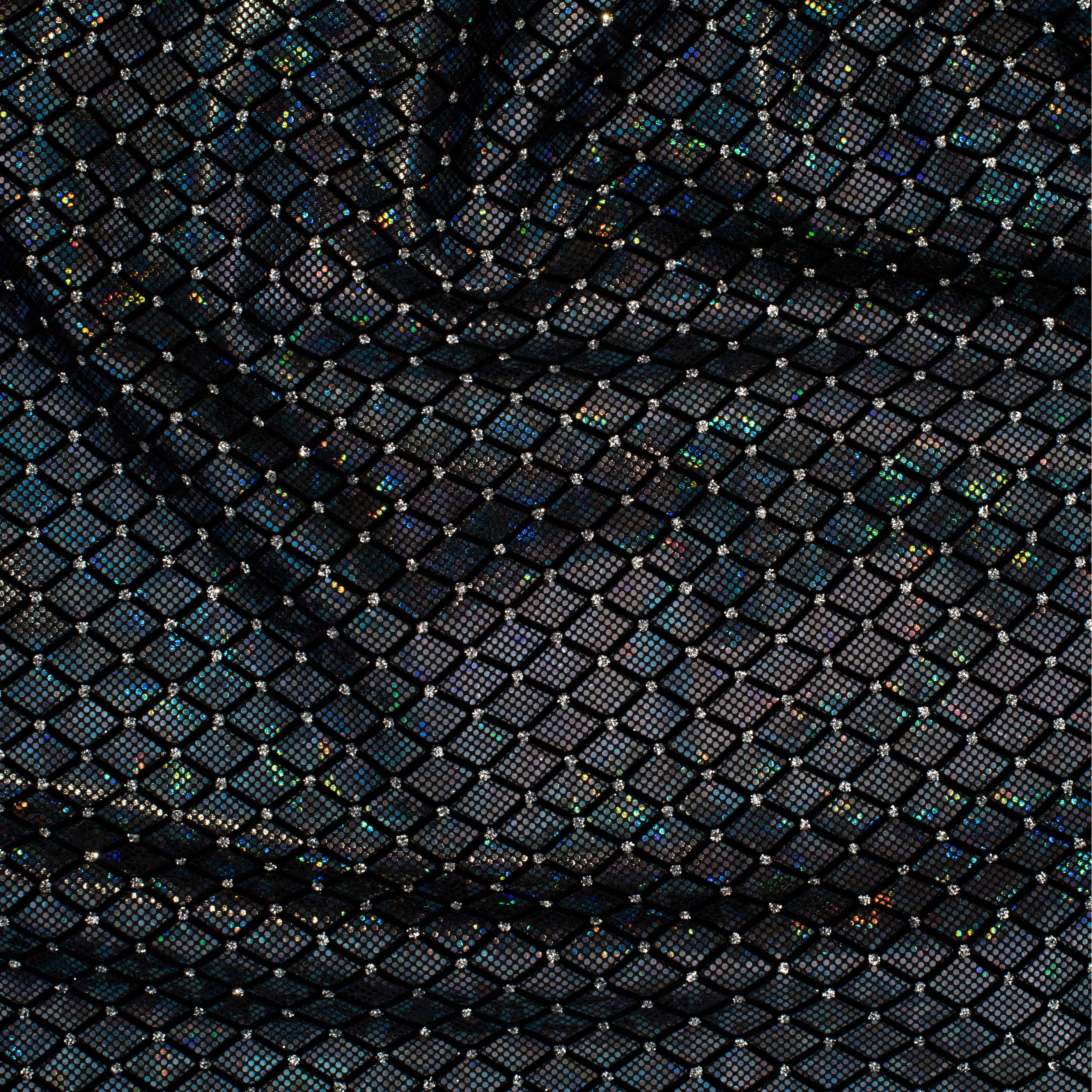 Diamond Flocking Hologram and Glitter on Stretch Nylon Spandex Tricot Fabric | Spandex Palace