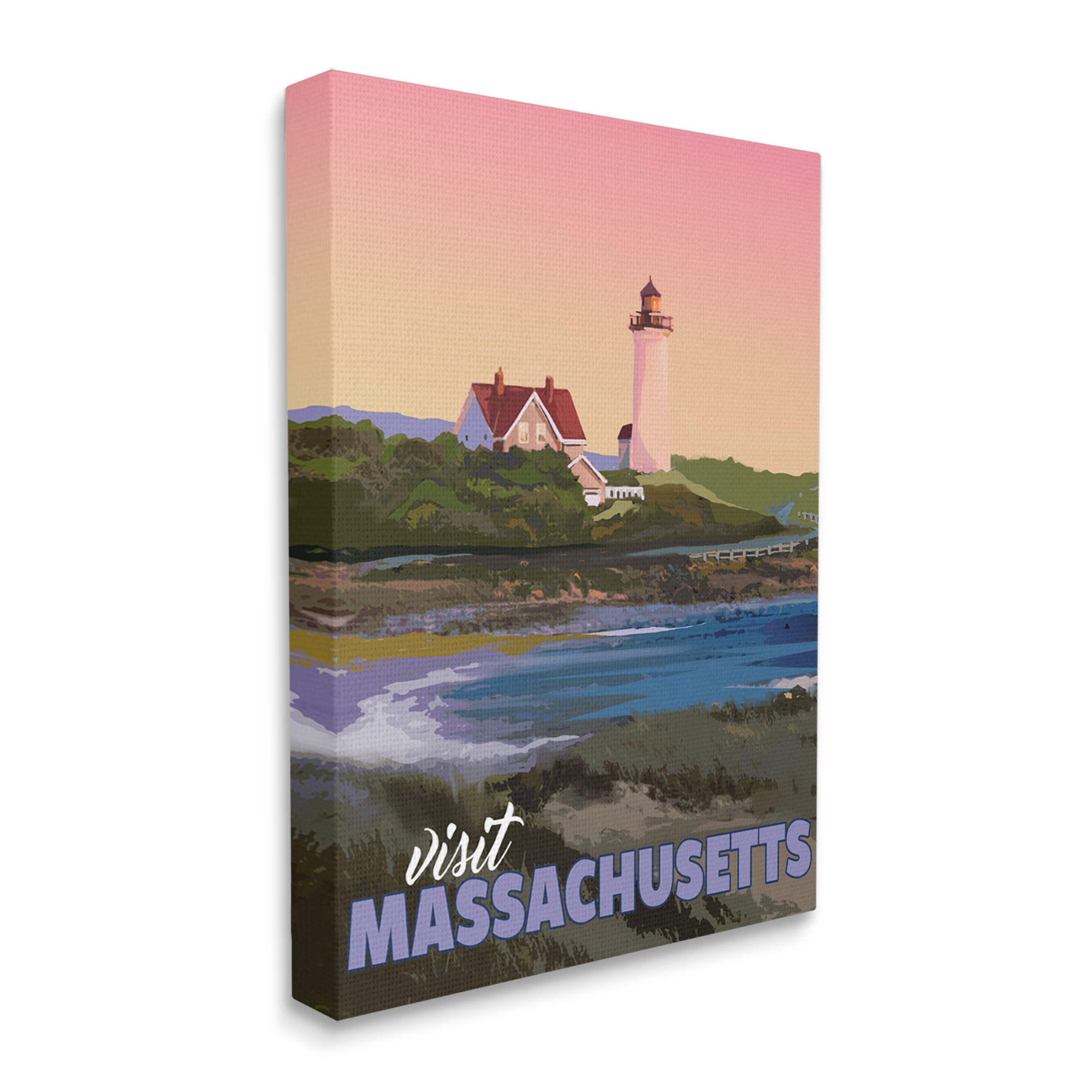 Stupell Industries Visit Massachusetts Pink Sunset Sky Ocean Inlet Graphic Art Gallery Wrapped Canvas Print Wall Art, Design by David Owens Illustration