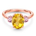 thumbnail image 3 of Gem Stone King 2.90 Ct Yellow Citrine Pink Lab Grown Diamond 18K Rose Gold Plated Silver Ring, 3 of 6