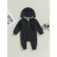 thumbnail image 2 of Bagilaanoe Newborn Baby Girl Boys Fall Hooded Jumpsuits Solid Color Long Sleeve Bodysuit 3M 6M 12M Infant Zip Up One Piece Romper, 2 of 8