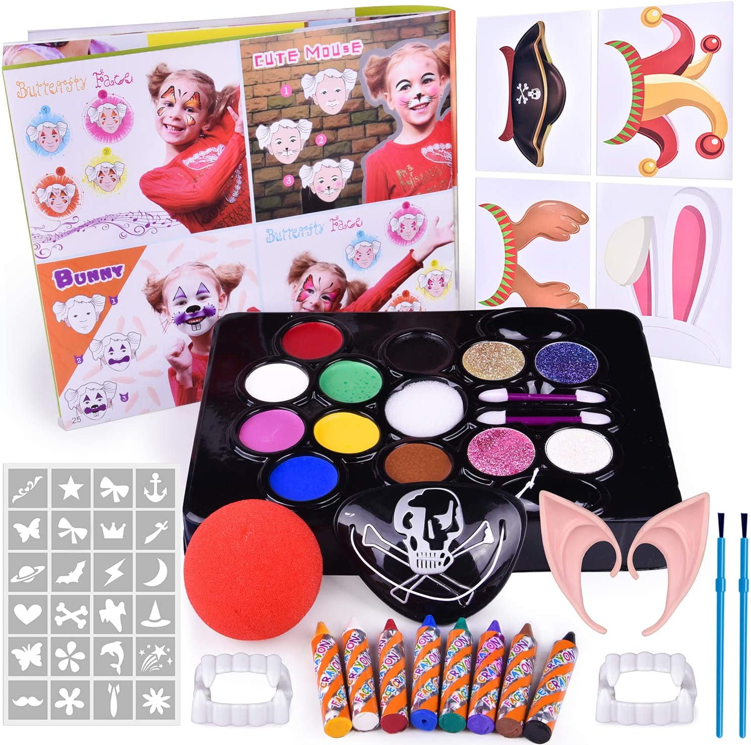60 PCs Halloween Face Painting Kits for Kids, Make Up Kit with Water