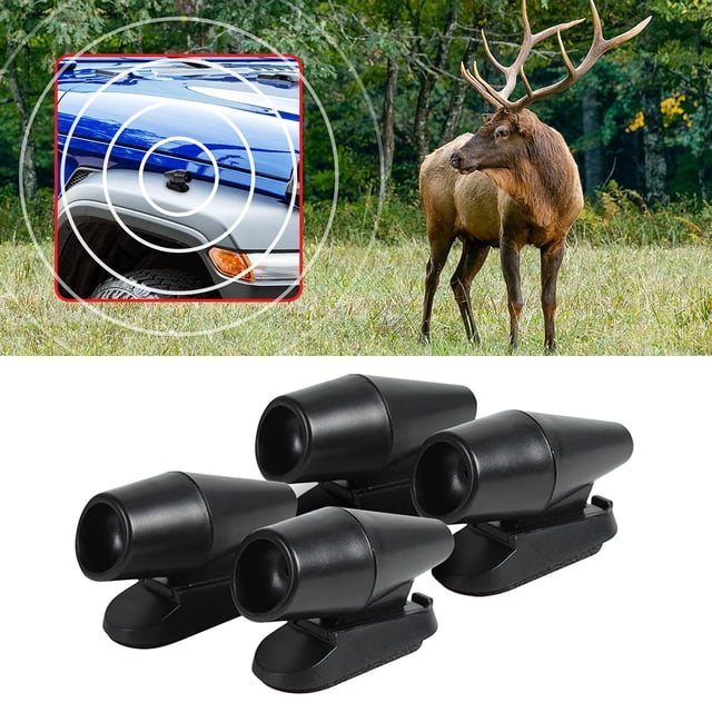 Deer Warning Whistle 8sanlione para coche, paquete de 4 unidades, negro