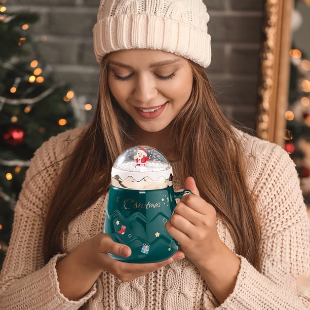 ¡Descuentos Únicos!, Taza de cerámica navideña con degradado perlado en rojo y verde, taza festiva con tapa, 450 ml, como regalo de Navidad para familiares, socios y compañeros de trabajo Akmoler