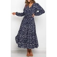 thumbnail image 3 of Women's Boho Leopard Print Ruffle Long Sleeve V Neck Casual Flowy Party Maxi Dress, 3 of 6