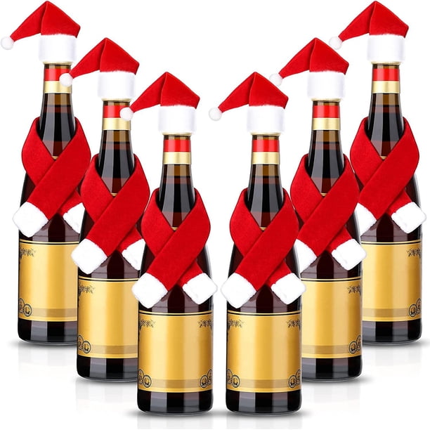 Cubierta de botella de vino de Navidad Suéter de punto Vestido de botella de vino Muñeco de nieve de Santa Cubierta de botella de vino para decoraciones navideñas Suéter de Navidad Decoración de fies JAMW Sencillez
