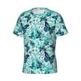 thumbnail image 3 of Yiaed Blue Floral with Butterflies Print Mens Short Sleeve Tight Fit T-Shirt, Crewneck Casual Tee-Medium, 3 of 5