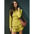 thumbnail image 4 of Women'S Long Sleeve Mini Dress Boat Neck Ruffle Bodycon Mini Flowy Cocktail Party Dresses Mustard Yellow S, 4 of 9
