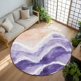 thumbnail image 3 of Purple Waves Coastal 6ft Round Rug, PurpleOmbre Summer Beach Oceans Non-Skid Rubber Backing Large Area Rugs - Living Room Bedroom Home Office, Indoor Floor Mat Carpets Washable Rug, 3 of 9