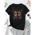 thumbnail image 4 of Women'S Casual Crew Neck T-Shirt with Geometric Love Cartoon Print, Polyester Knit Fabric, Medium Stretch, All-Season Short Sleeve Tee, Comfortable Summer Top, 4 of 8