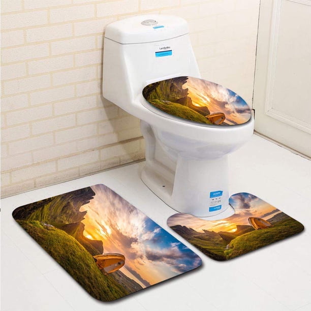 ABPHQTO Golden Sunrise Iluminando Carpa Camping Espectacular Paisaje Montaña Panorama Escocia Juego de alfombras de baño de 3 piezas Alfombra de baño Alfombra de contorno y tapa de inodoro ABPHQTO Cont-CHAPPLE-28477