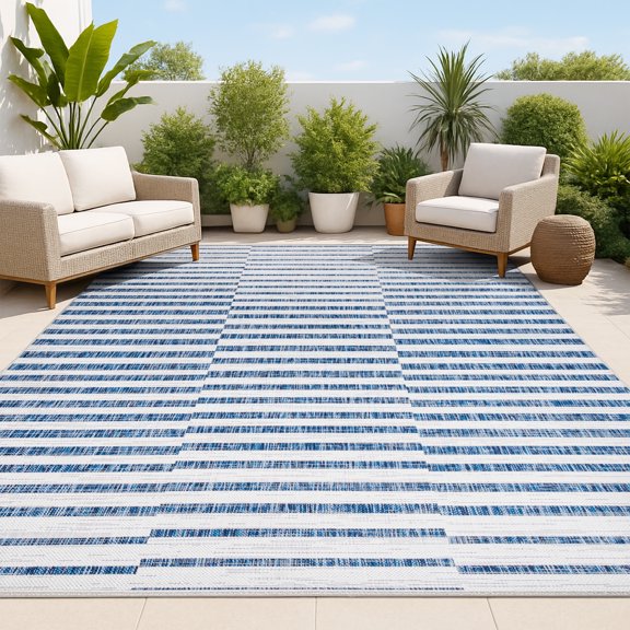 JONATHAN Y SANTA MONICA 8 x 10 Area Rug, Sukie Offset Stripe - Ivory/Blue, SMB133C-8