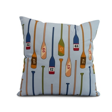 Simply Daisy, 20" x 20" Oar Numbers, Geometric Print Outdoor Pillow, Blue