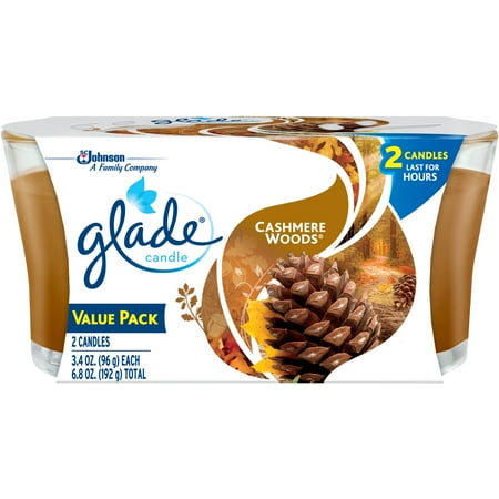 Glade Jar Candle Air Freshener, Cashmere Woods, 6.8oz, 2 ct
