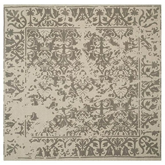 SAFAVIEH Restoration Vintage Kennard Border Wool Area Rug, Light Sage, 6' x 6' Square