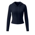 thumbnail image 4 of Zip Up Cardigan Women Hooded Long Sleeve Drop Shoulder Knit Sweater Outerwear Hoodies, 4 of 6