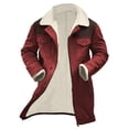 thumbnail image 5 of Mens Western Cowboy Vintage Suede Jacket Plush Collar Coats Faux Leather Winter Warm Button Up Long Trench Coat, 5 of 5