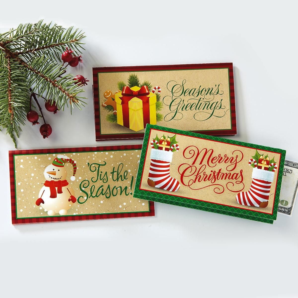 MONEY HOLDER FESTIVE WISHES ORNAMENTS CHRISTMAS CARDS WALLETS 6PK GIFT CARD 