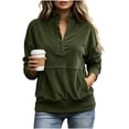 thumbnail image 5 of Tqcoqu Women's Corduroy Buttoned Stand Collar Sweatshirt,Oversized Long Sleeve Casual Tops with Kangaroo Pocket,2026 Fall WinterTrendy Clothes,Army Green Women's S-XXL, 5 of 9
