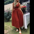 thumbnail image 4 of Vestido de Verano para Mujer, Sin Mangas, Cuello Cuadrado, Informal, para Playa, con Bolsillos, Tejido de Patchwork Fluido Rojo L, 4 of 8