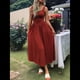 thumbnail image 4 of Vestido de Verano para Mujer, Sin Mangas, Cuello Cuadrado, Informal, para Playa, con Bolsillos, Tejido de Patchwork Fluido Rojo M, 4 of 8