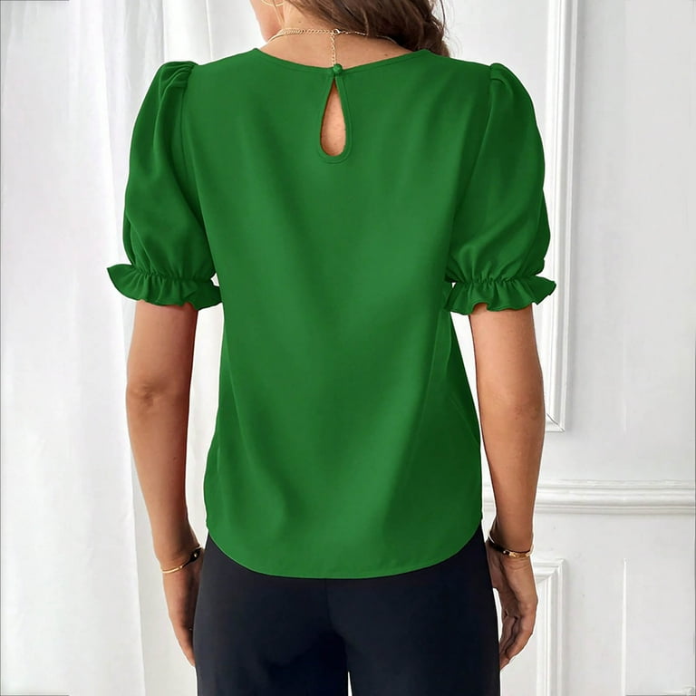 Puff Short Sleeve Tops for Women Summer Crew Neck Shirt Fashion