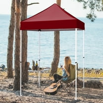 COOS BAY 5 x 5 Steel Outdoor Pop-up Canopy Tent, Portable Straight Leg Gazebo Instant Canopy,Burgundy