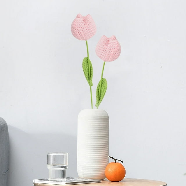 Tejiendo Tulipanes 2 ramos de flores artificiales tejidas a mano para decoración del hogar,oficina,bodas y fiestas (rosa) Rkxzt
