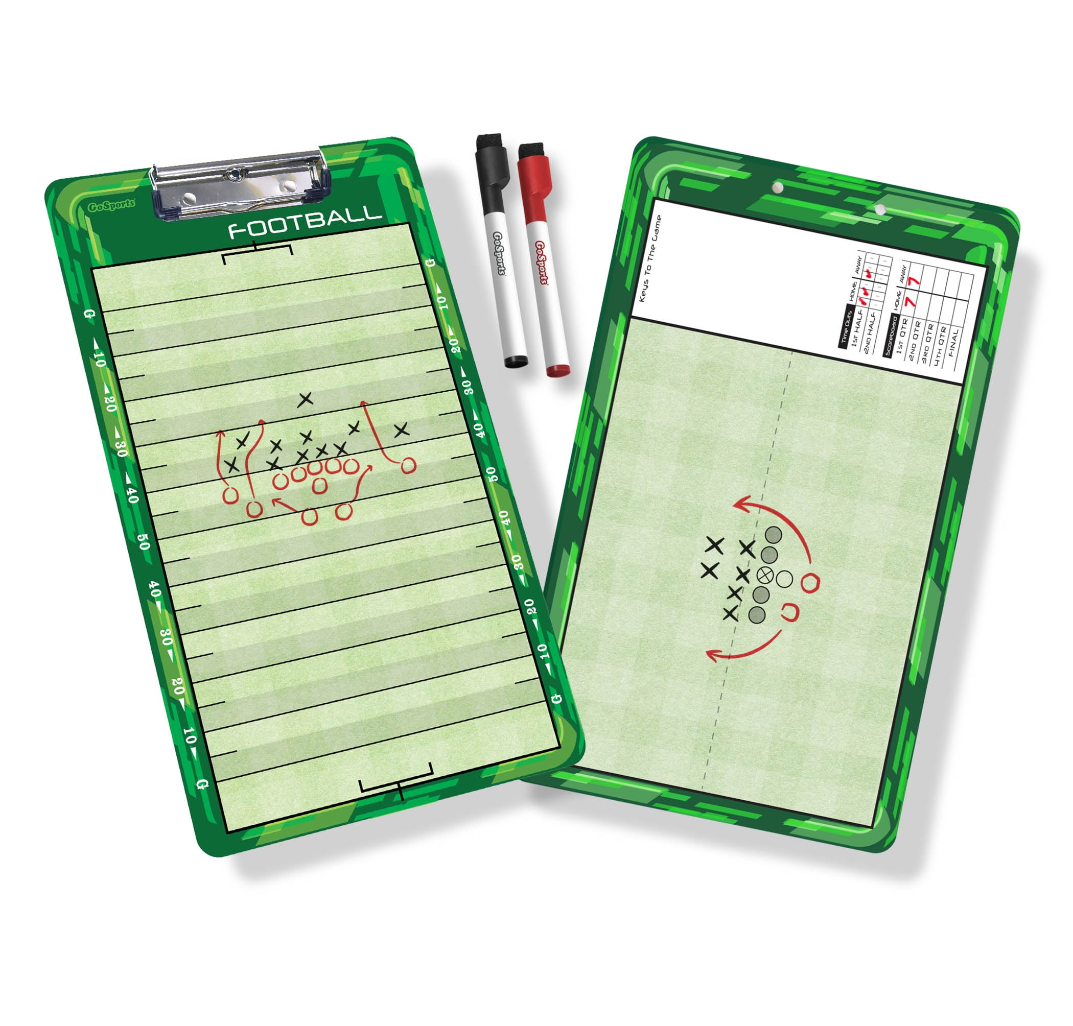 GoSports Football Coach&amp;#39;s Dry Erase Board 2 Sided Full Field and Stat Tracker Design w/ 2 Dry-Erase Markers