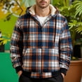 thumbnail image 3 of Mens Flannel Shirt Jacket Sherpa Lined Plaid Full Zip Hoodie Winter Fleece Coat Cotton Outwear for Winter, 3 of 5