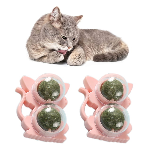 Bolas de hierba gatera para gatos, juguete de pared, paquete de 2, bola doble de hierba gatera para gatos, juguete masticable, juguetes giratorios para gatos de interior para limpiar los