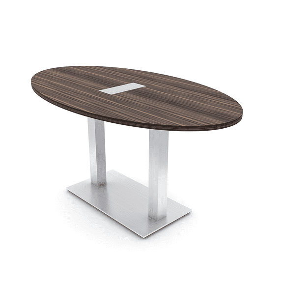 3X6 Oval Conference Room Table With Square Metal Base Electrical Unit